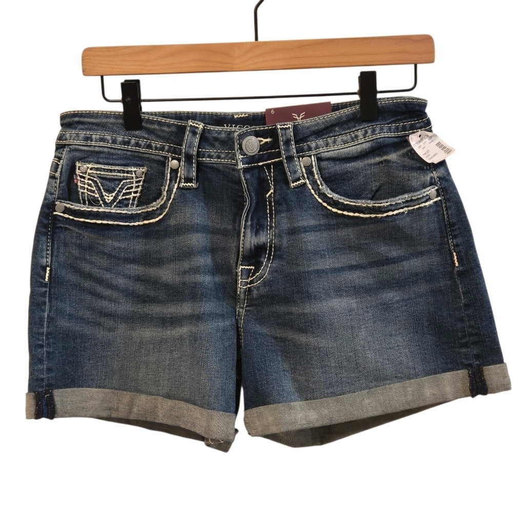 Vigoss Heritage Fit Legacy Stretch Dark Sandblast Wash Mid-Rise Cuffed Shorts 6